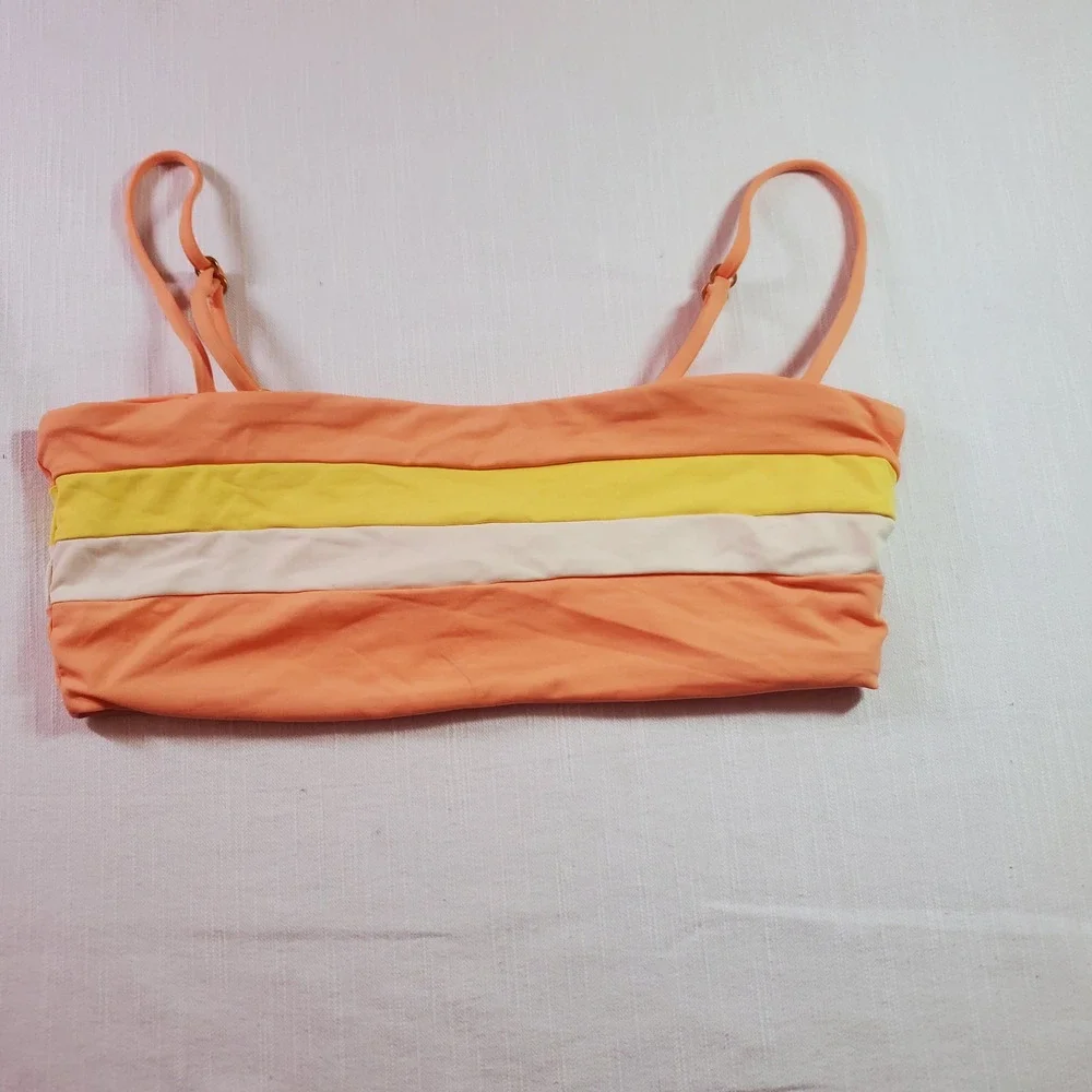 L*Space Rebel Stripe Bikini Top Peach Orange Yellow Swimsuit Medium M NWT Retail